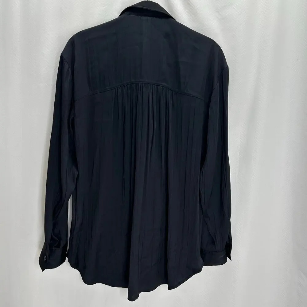 Anthropologie black satin button up blouse long sleeve small boho western ranch